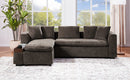 Elegant L-Shaped Sectional Sofa with Chenille Upholstery and Wooden Storage Compartment, Brown