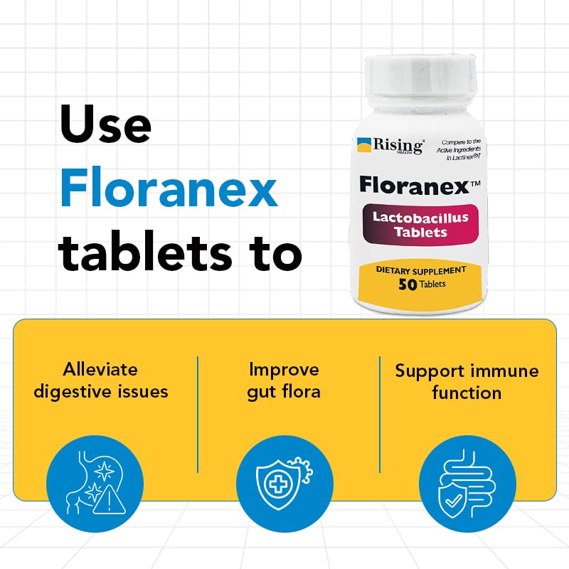 Rising Health - Floranex Tablets - Lactobacillus Probiotic Dietary Supplements - 50 Tablets