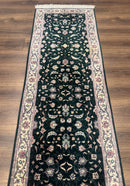 Pak Persian Runner Rug 2.6 x 10, Dark Green and Beige, Floral Allover