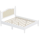 3 Pieces Bedroom Set with Queen Size Wooden Bed Frame, 1 Vintage  Nightstand and 1 Makeup Vanity Set with Stool,White