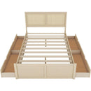 Queen Size Wood Storage Platform Bed with 4 Drawers, Rattan Headboard, Nature