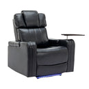 Modern PU Leather Power Recliner with Cooling Cup Holder, Bluetooth Speaker, LED Lights, and Tray Table in Black