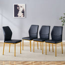 Luxury Simple Chair Set of 4 Black PU High Resilience Dining Chair with Metal Gold Legs