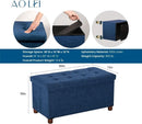Blue Linen 30-Inch Storage Ottoman Bench Removable Lid