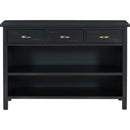 TREXM Retro Console Table with 3 Storage Drawers, Entryway Table with 3 Water Hyacinth Woven Baskets,Wooden Accent Sofa Table Buffet Cabinet for Entryway, Hallway and Living Room (Espresso)