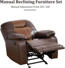 Manual Recliner Sofa Set Bonded Leather With Storage Console Brown 3 Piece