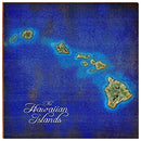The Hawaiian Islands Map Home Decor Art Print on Real Wood
