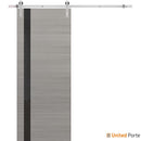Planum 0040 Grey Ash Barn Door with Black Glass and Silver Rail