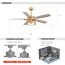 52" Madhya Pradesh Modern Downrod Mount Reversible Crystal Ceiling Fan with Lighting and Remote Control