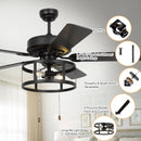 52" Urbana In Indoor Matte Black Industrial Ceiling Fan with Pull Chain and Light Kit
