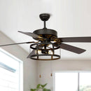 52" Urbana In Indoor Matte Black Industrial Ceiling Fan with Pull Chain and Light Kit
