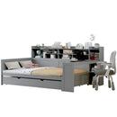 Wooden Full Size Daybed with Storage Shelves, Multi-functional Bed with Twin Size Trundle Bed and  Study Desk,Gray