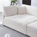 The 112-inch beige corduroy sofa, with two throw pillows and four backrests, has opened up a new style for the living room's leisure area