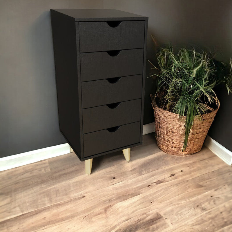 16" Black Solid Wood Five Drawer Lingerie Chest 16" Black Solid Wood Five Drawer Lingerie Chest