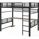 Full Size Metal Loft Bed Frame with Storage Shelf and LED Light,Iron mesh,Black