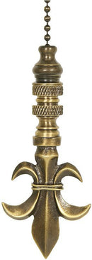 Antique Brass Fleur De Lis Ceiling Fan Pull, 3"h with 12" Antiqued Brass Chain