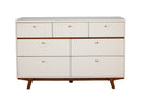 56" Brown and White Solid Wood Seven Drawer Double Dresser