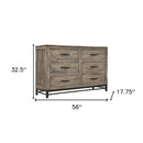 56" Brown Solid Wood Six Drawer Double Dresser