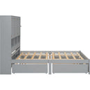 Queen Size Platform Bed with Storage Headboard and 4 Drawers, Gray
