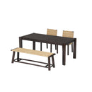 Modern Farmhouse Extendable Dining Table Set with Solid Wood Rattan Chairs – Expandable 59' to 73' for 4-8 Guests in Walnut & Champagne