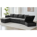 146.9" L-shaped Sofa Sectional Sofa Couch Pull-out Sofa Bed with a Movable Storage Ottoman, a Storage Chaise Lounge and Two USB Ports for Living Room, Grey