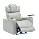 Modern PU Leather Power Recliner with Cooling Cup Holder, Bluetooth Speaker, LED Lights, USB Ports, Tray Table, Arm Storage, Grey