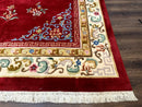 Indo Chinese Wool Rug 9x12, Red Art Deco Carpet, Vintage