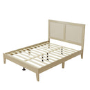 Solid Wood Platform Queen Bed With Rattan