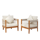 [Set of 2] Acacia Wood Outdoor Club Chair with Handwoven Rope Accents & Curved Backrest - Water-Resistant Boho Patio Lounge Chair with Removable Cushions for Porch, Garden