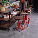 Antique Industrial Barstools Set With Adjustable Wooden Seats