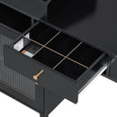 Modern Makeup Vanity Desk with Drawers, Cabinet & Charging Port, Black Engineered Wood, Space-saving Design for Small Places
