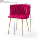 Modern Velvet Dining Chairs Set of 2, Upholstered Woven Dining Chair with Golden Metal Legs, Upholstered Dining Chairs for Dining Room, Kitchen, Vanity, Living Room