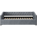 Twin Size Daybed with Twin Size Trundle Upholstered Tufted Sofa Bed, with Button on Back and Copper Nail on Waved Shape Arms-Light Grey
