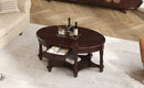 Vintage Oval Coffee Table with Drawer and Storage Shelf, Antique Cocktail Table in 45', French Country Accent Table for Living Room,Walnut