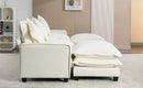 Chenille Upholstered Sectional Sofa with Removable Ottoman, USB Ports, Cup Holders, and Storage, Beige, 111'