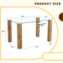 A 49.6 * 30 Inch Transparent Tempered Glass Dining Table With Rectangular Wood Color MDF Wood Grain Legs, Combining Simplicity And Quality.Can Easily Blend Into Various Decoration Styles.