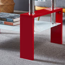 Artisan Rectangle Coffee Table, Double Layer Lower Shelf Storage for Living Spaces, Red