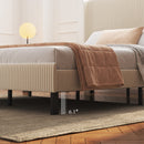 Modern Beige Queen Size Platform Bed with Metal Frame and Charging Station
