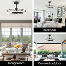 Perimost 32 Inch Black Downrod Mount Luxury Fandelier with Light and Remote Control