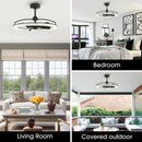 Perimost 32 Inch Black Downrod Mount Luxury Fandelier with Light and Remote Control