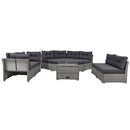 Elegant Patio Furniture Set Outdoor Daybed Rattan Sectional with Cushions and Center Table, Grey, Iron + Rattan