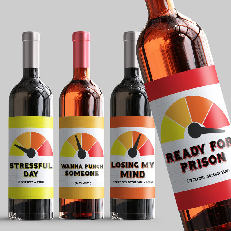 Stress Levels Wine Label Set