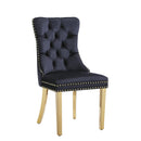 Luxurious Black Velvet Dining Chairs with Gold Mirrored Finish Legs - Set of 2, 19.7'L x 24'D x 36.2'H, Opulent Dining Room Decor