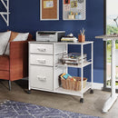 3 Drawer Mobile File Cabinet With Rolling Printer Stand And Open Storage Shelf White