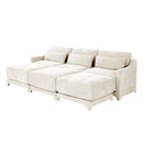 Elegant Three-Seater Sofa with Movable Ottomans, Lumbar Pillow, Chenille Fabric, Wooden Base, Beige
