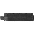 146.9" L-shaped Sofa Sectional Sofa Couch Pull-out Sofa Bed with a Movable Storage Ottoman, a Storage Chaise Lounge and Two USB Ports for Living Room, Grey