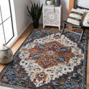 8' X 10' Gray Rust and Orange Medallion Power Loom Area Rug