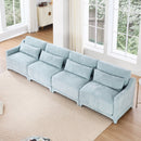 Sky Blue Four-Seater Chenille Sofa with Lumbar Pillow, Ergonomic Design, Solid Wood Frame