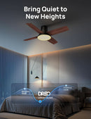 44 Inch Low Profile Black Ceiling Fan With Dimmable LED