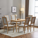 French Country Dining Chairs Set of 6 - Elegant Cane Back & Upholstered Seats - Rustic Grayish Green Solid Rubberwood